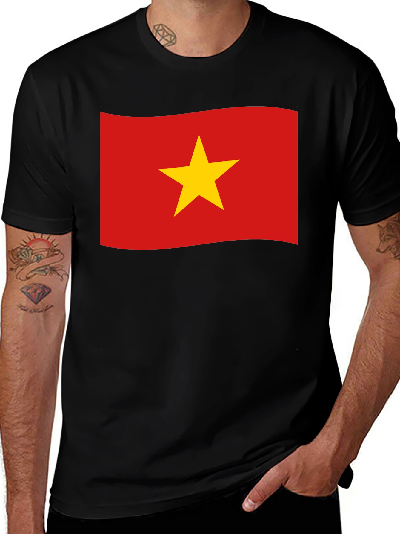 Vietnam Flag T-Shirt - Black Crew Neck Tee