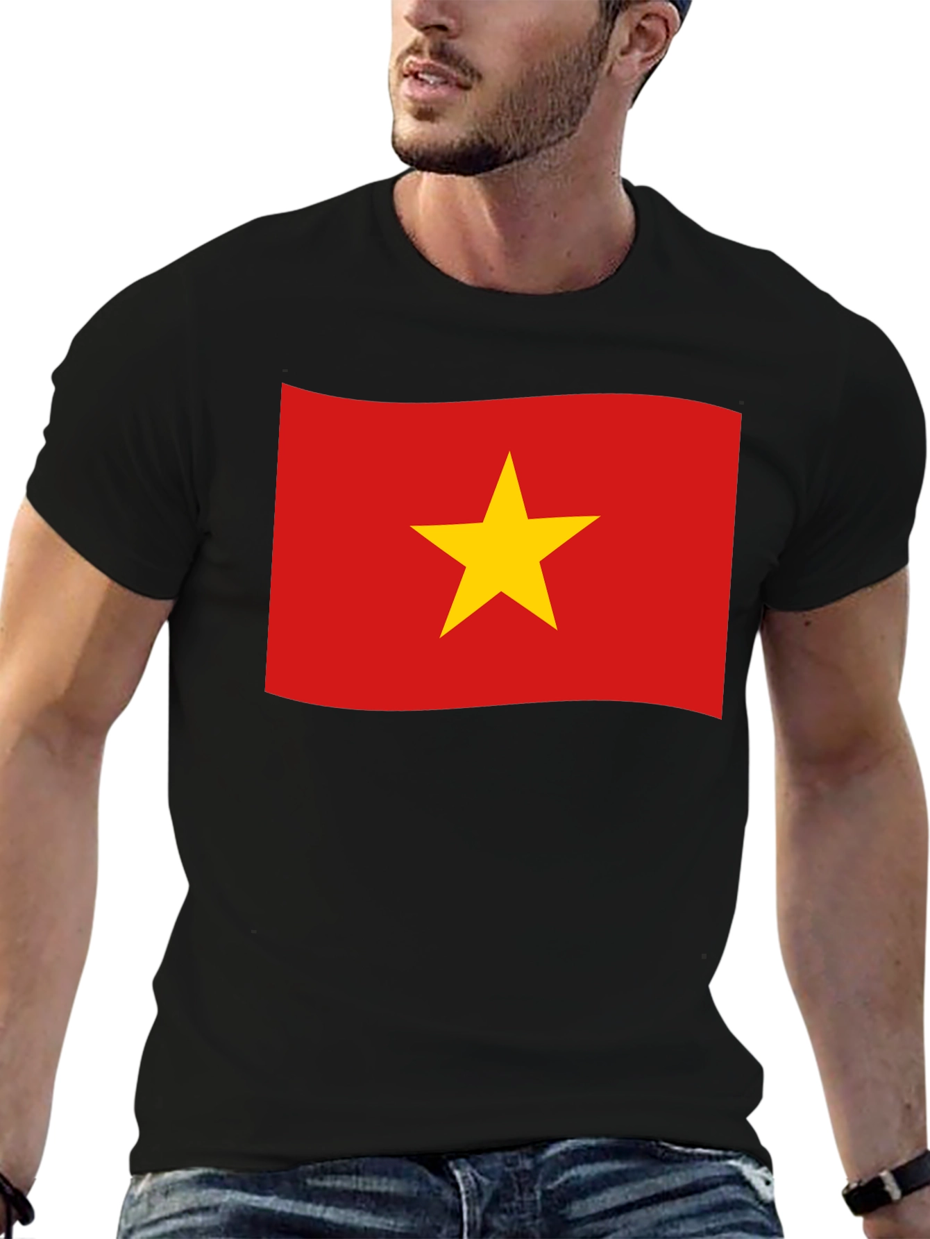 Vietnam Flag T-Shirt - Black Crew Neck Tee