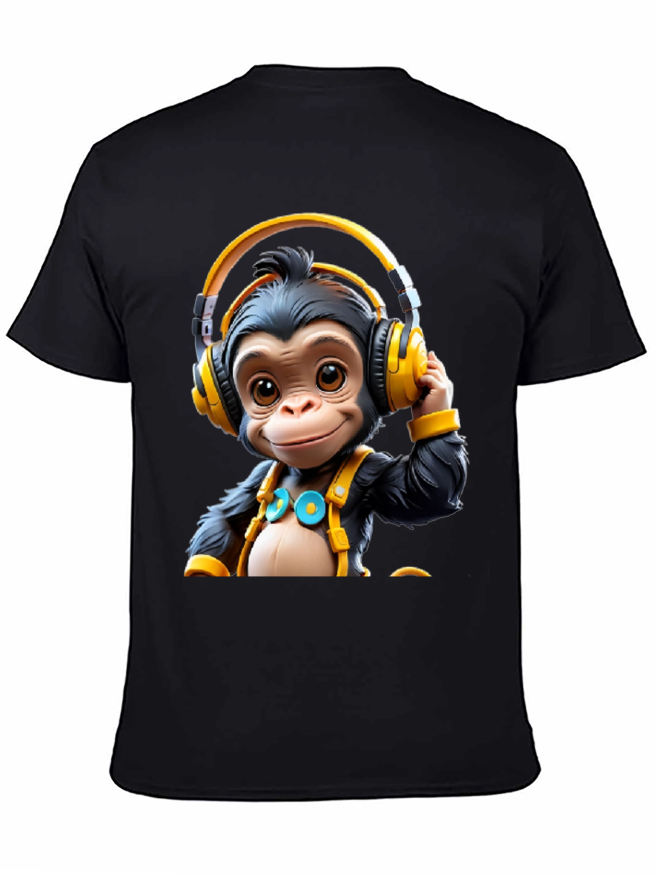 Monkey DJ Graphic Tee - Black Cotton T-Shirt