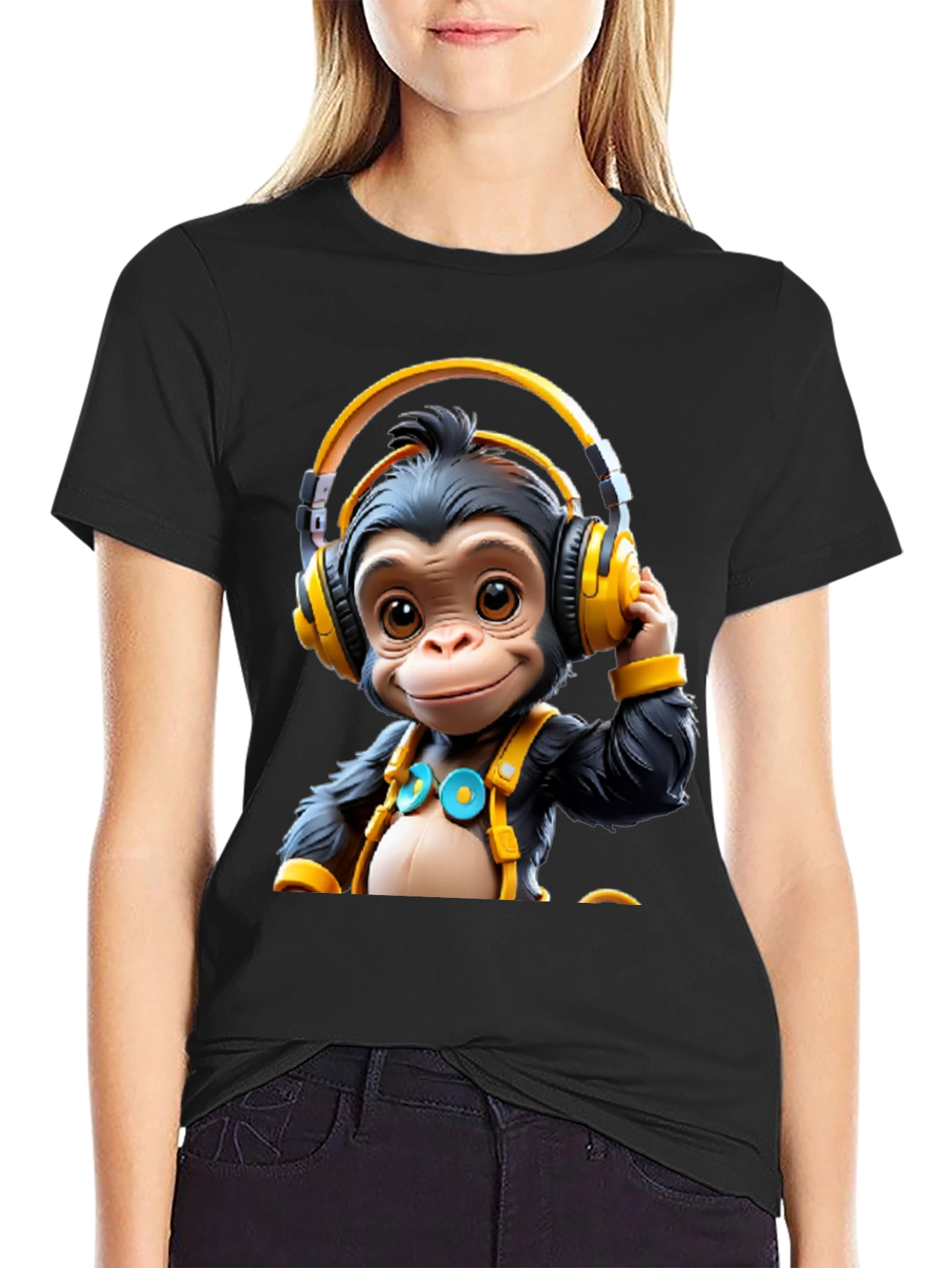 Monkey DJ Graphic Tee - Black Cotton T-Shirt