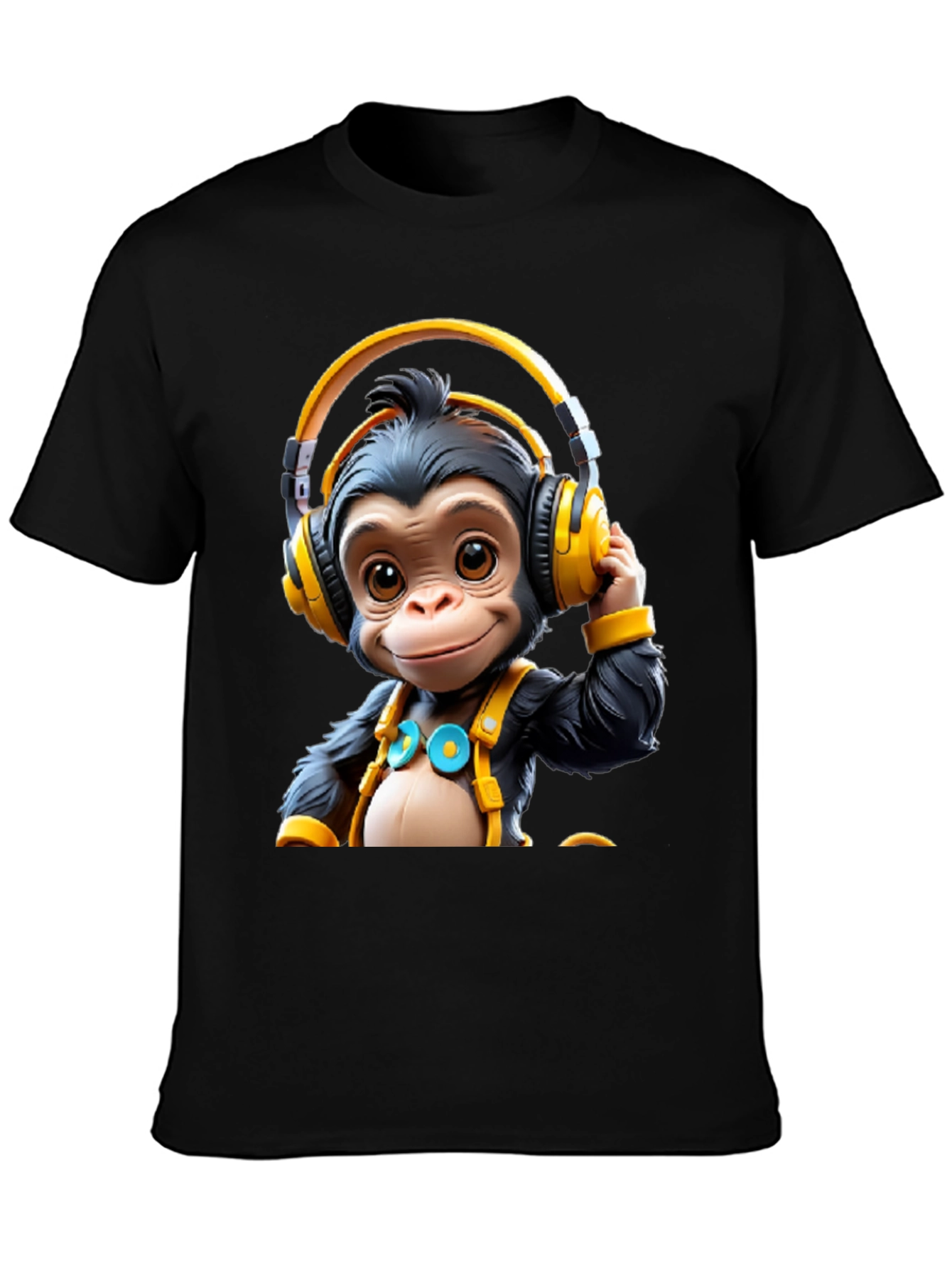 Monkey DJ Graphic Tee - Black Cotton T-Shirt