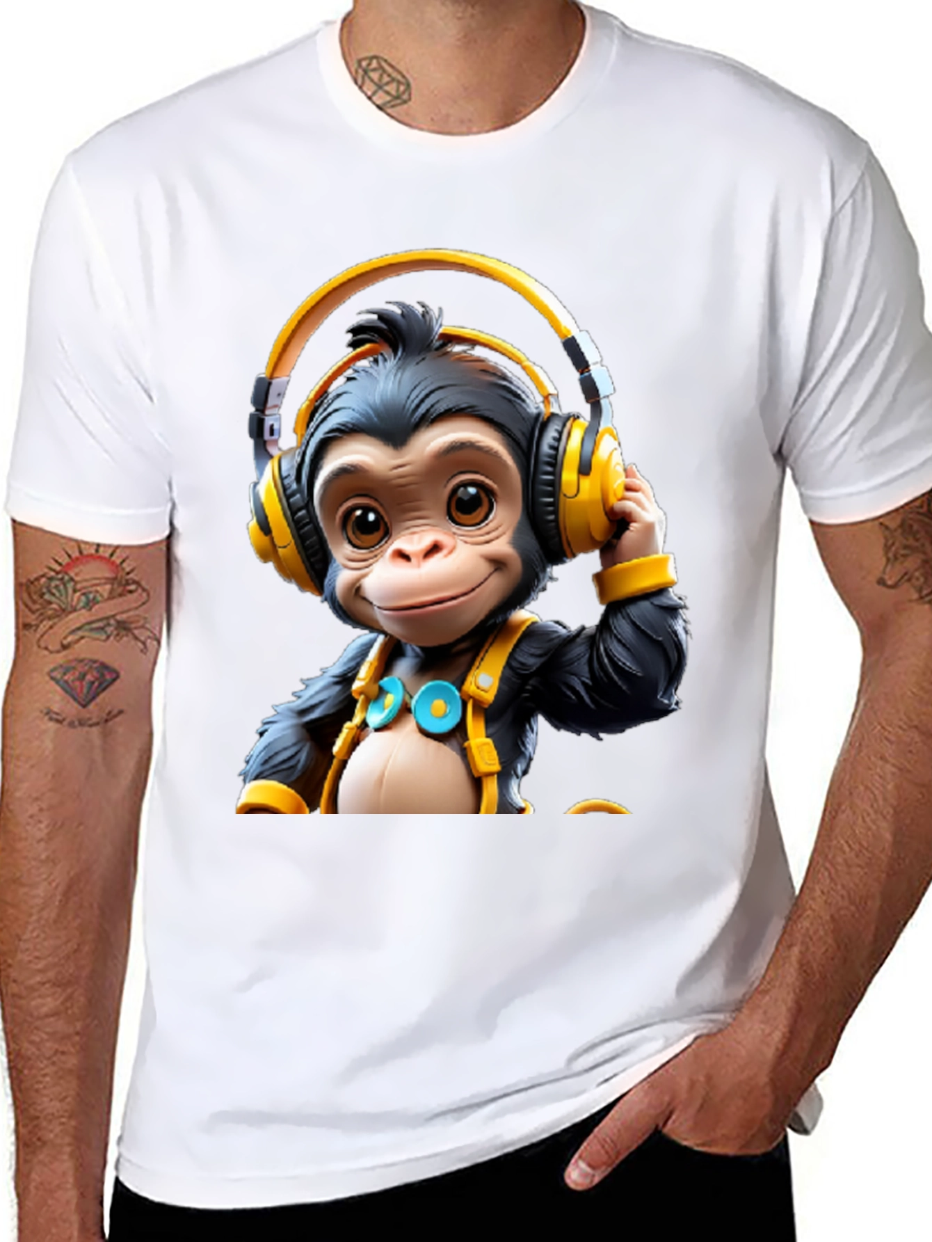 Monkey DJ Graphic Tee - Black Cotton T-Shirt