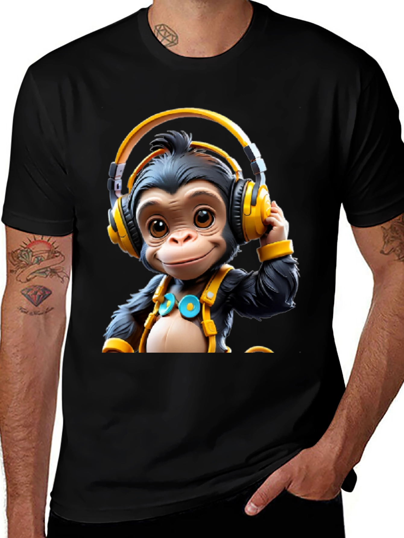 Monkey DJ Graphic Tee - Black Cotton T-Shirt