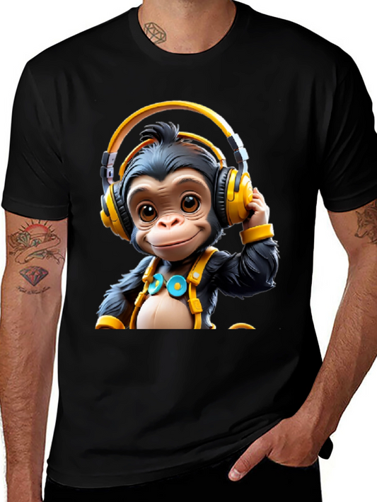 Monkey DJ Graphic Tee - Black Cotton T-Shirt