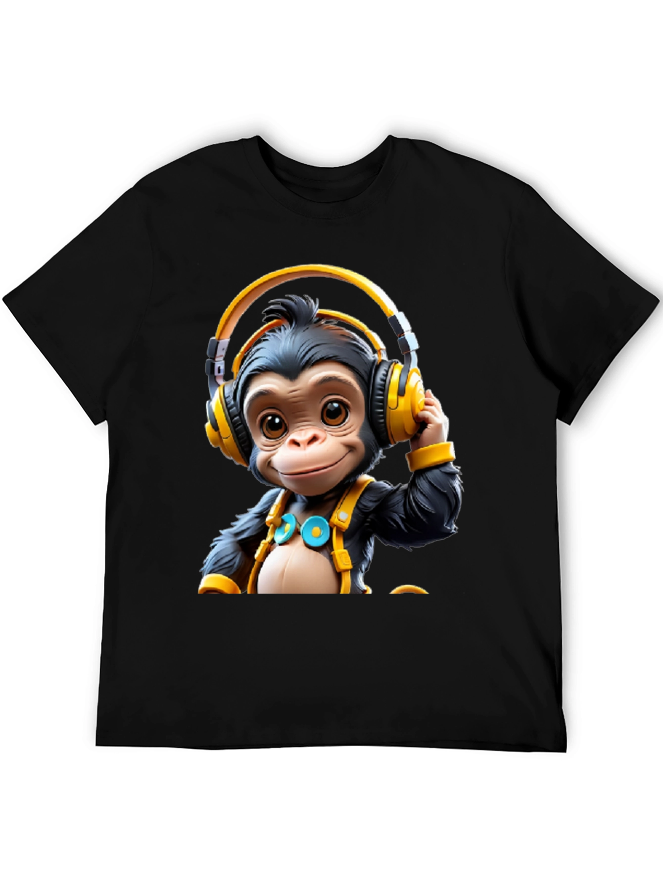 Monkey DJ Graphic Tee - Black Cotton T-Shirt