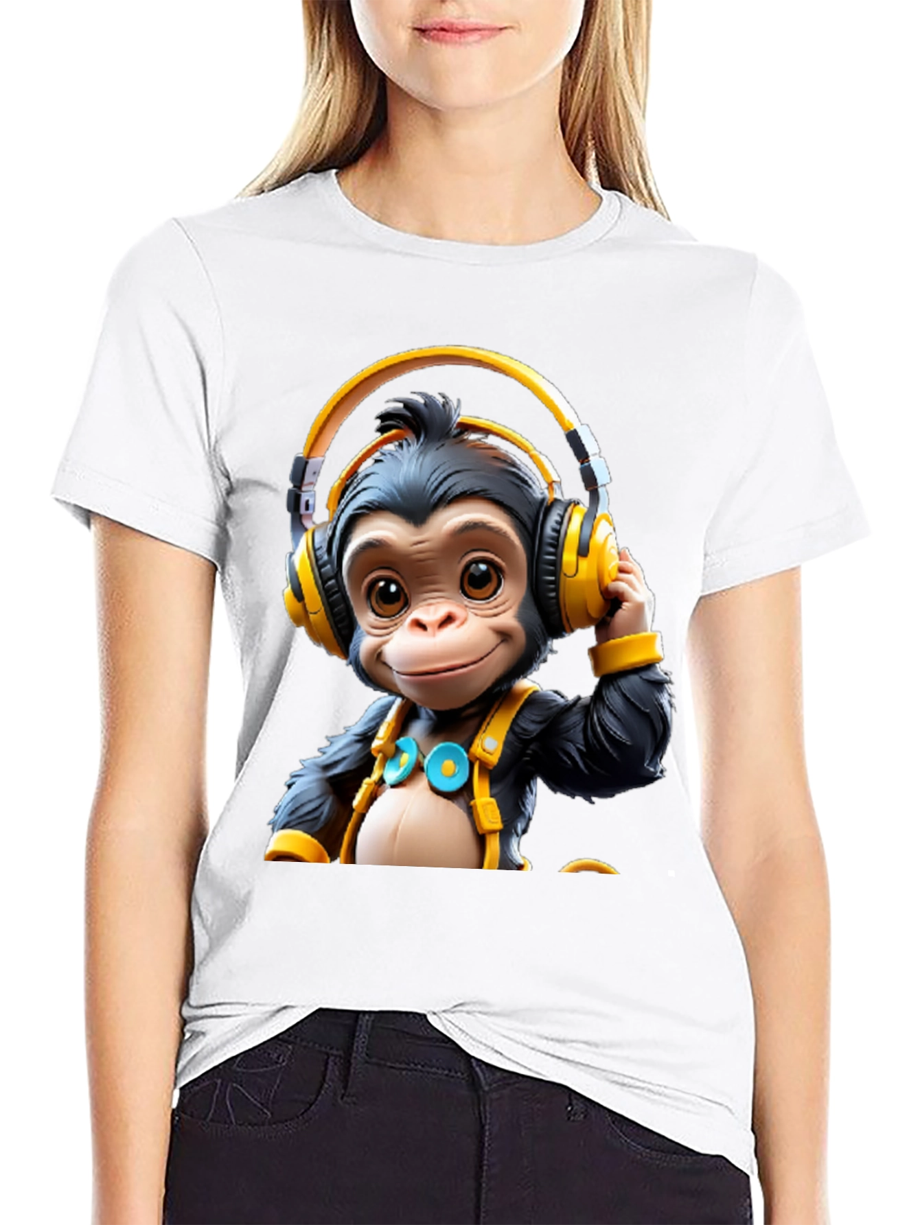 Monkey DJ Graphic Tee - Black Cotton T-Shirt
