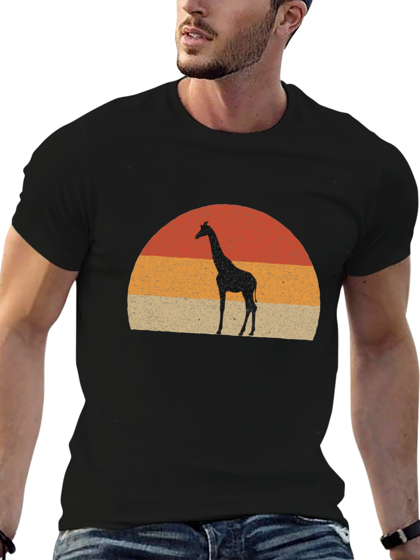 Giraffe Sunset Graphic Tee - Retro Style