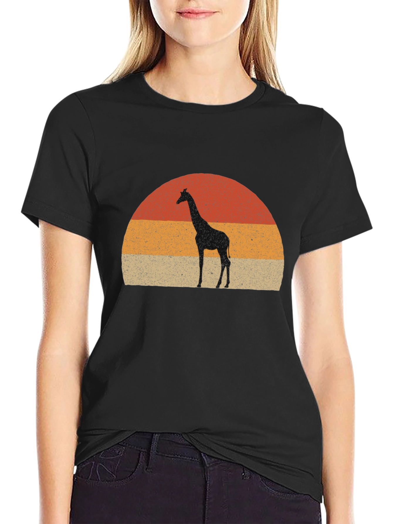 Giraffe Sunset Graphic Tee - Retro Style