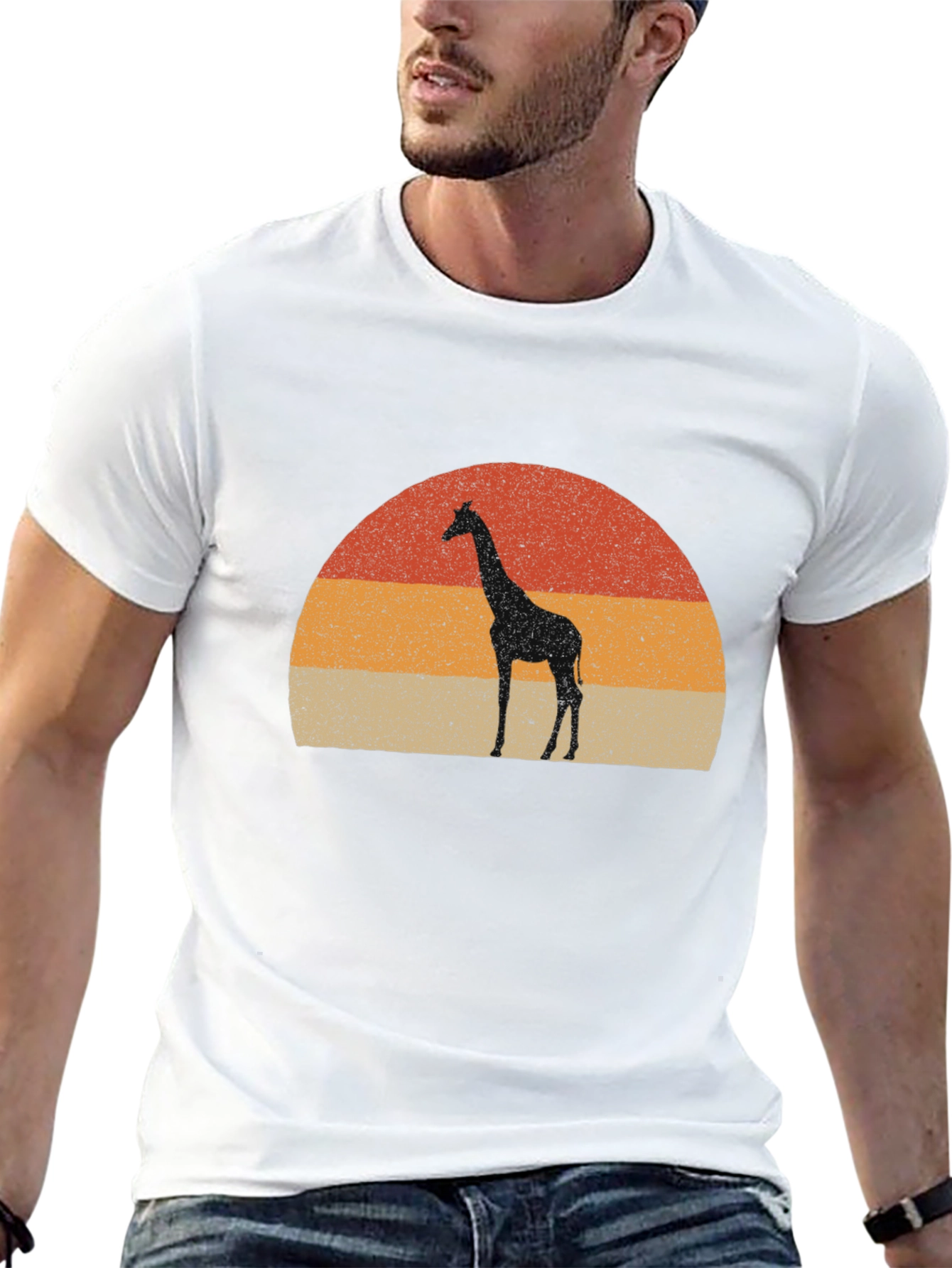 Giraffe Sunset Graphic Tee - Retro Style