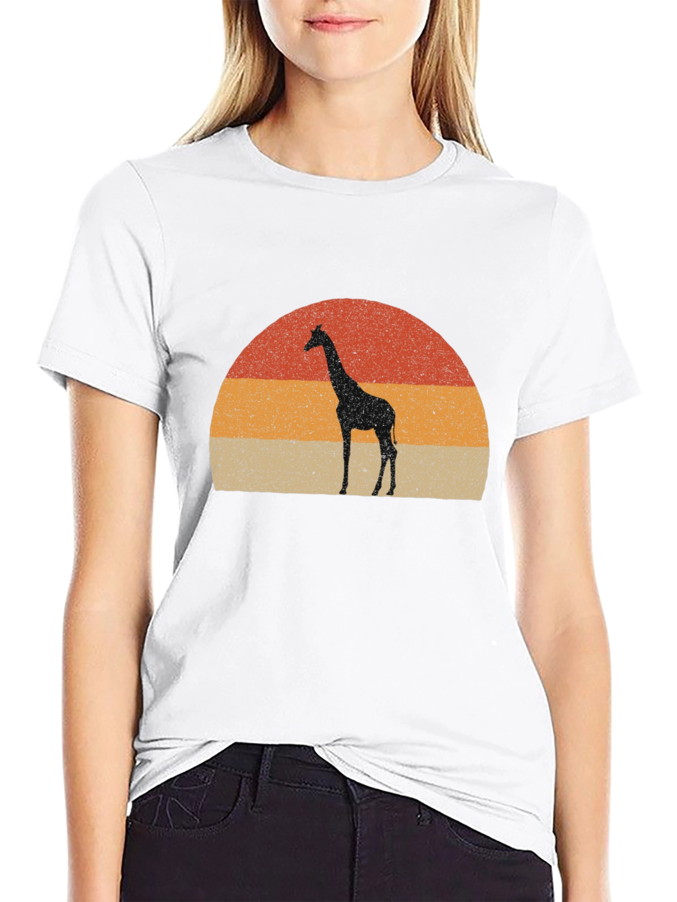 Giraffe Sunset Graphic Tee - Retro Style