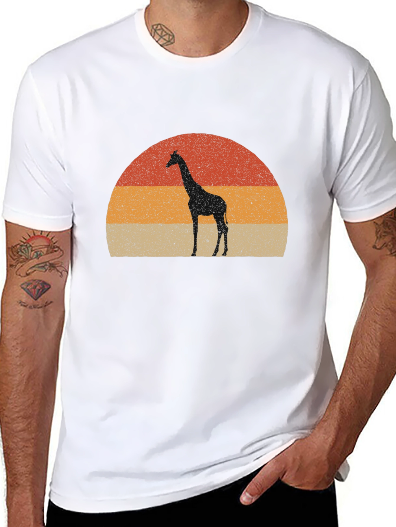 Giraffe Sunset Graphic Tee - Retro Style
