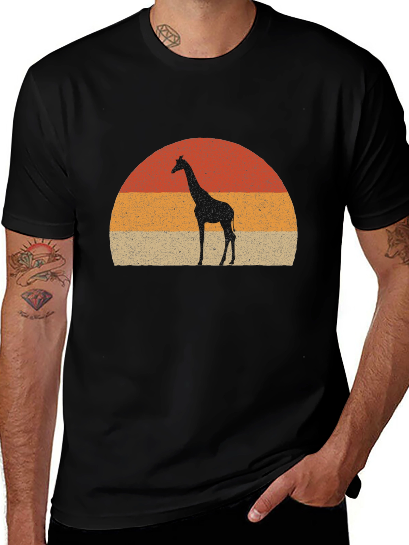 Giraffe Sunset Graphic Tee - Retro Style