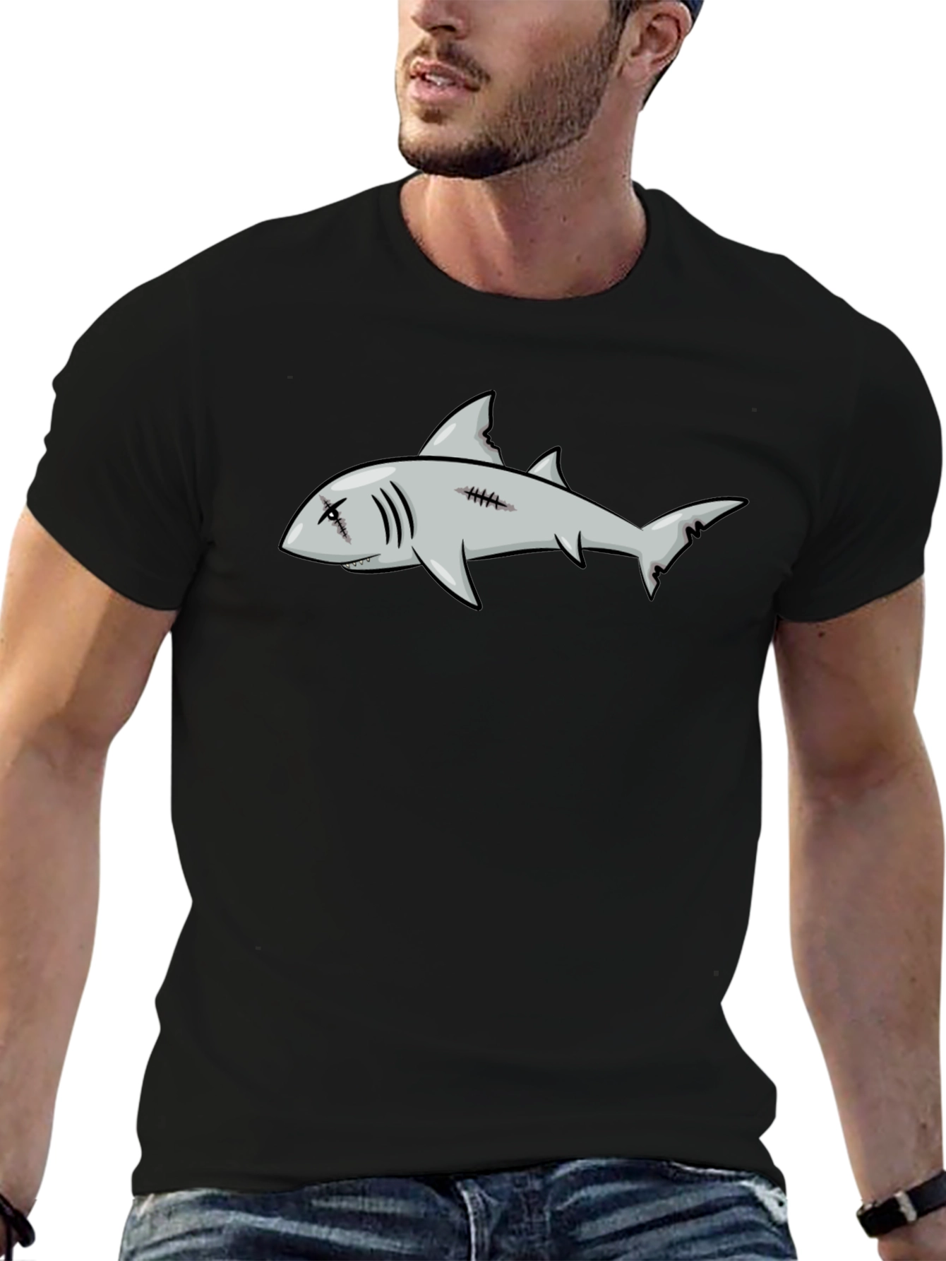 Shark Graphic Print Black Tee