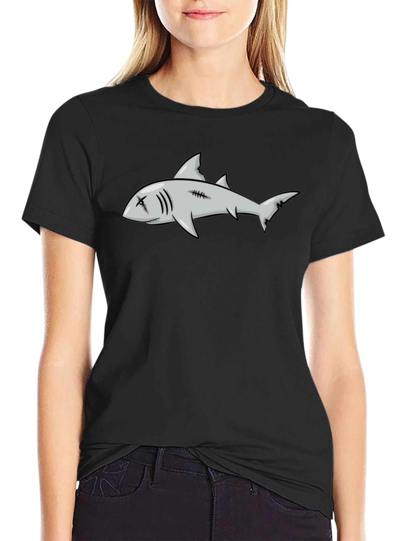 Shark Graphic Print Black Tee