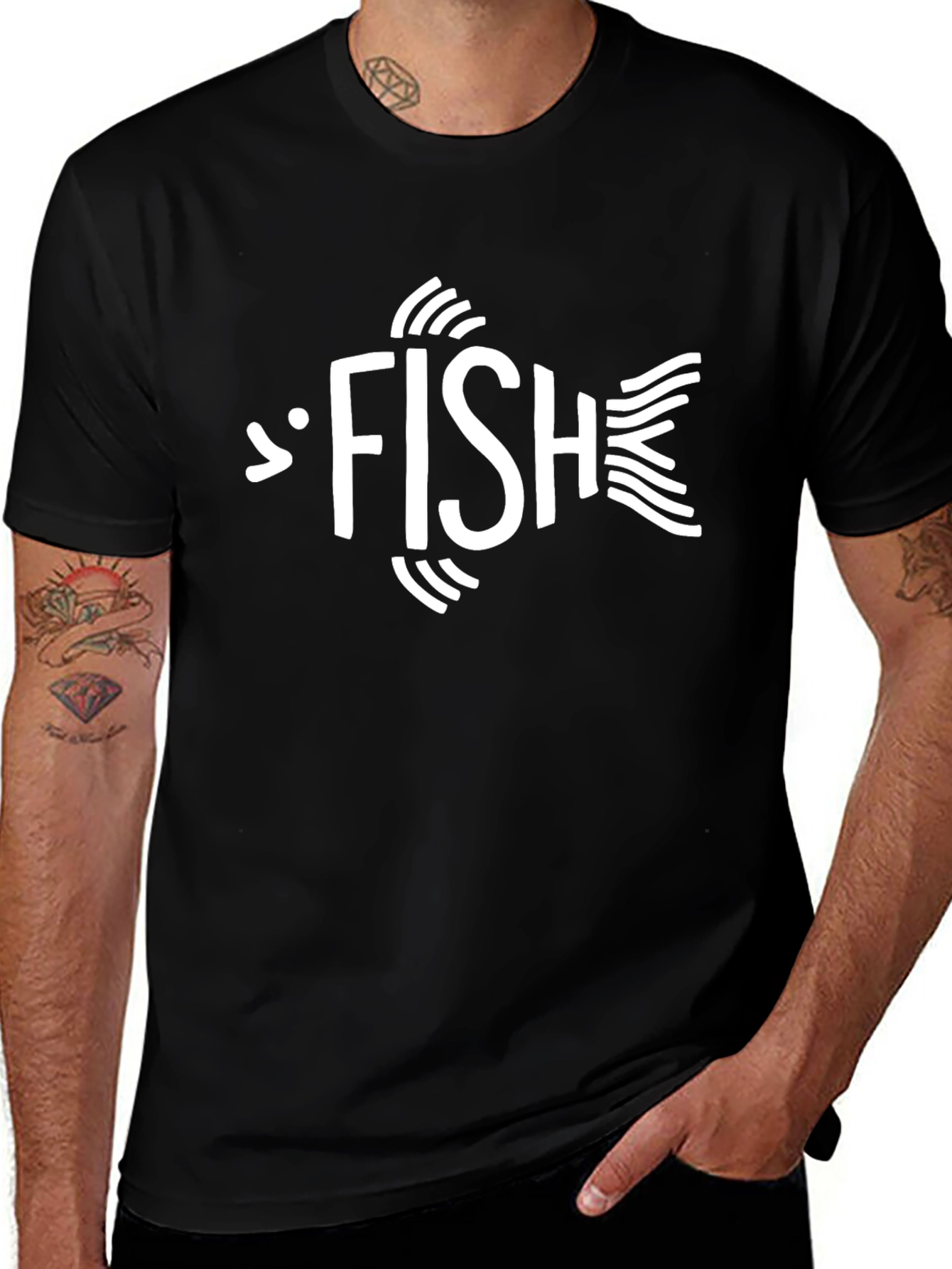 Funny Fish Graphic T-Shirt - Black