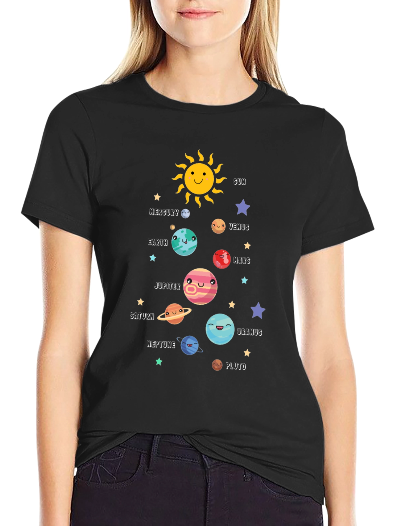 Solar System Planets Graphic Black T-Shirt