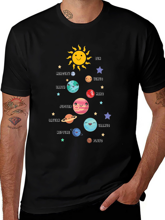 Solar System Planets Graphic Black T-Shirt