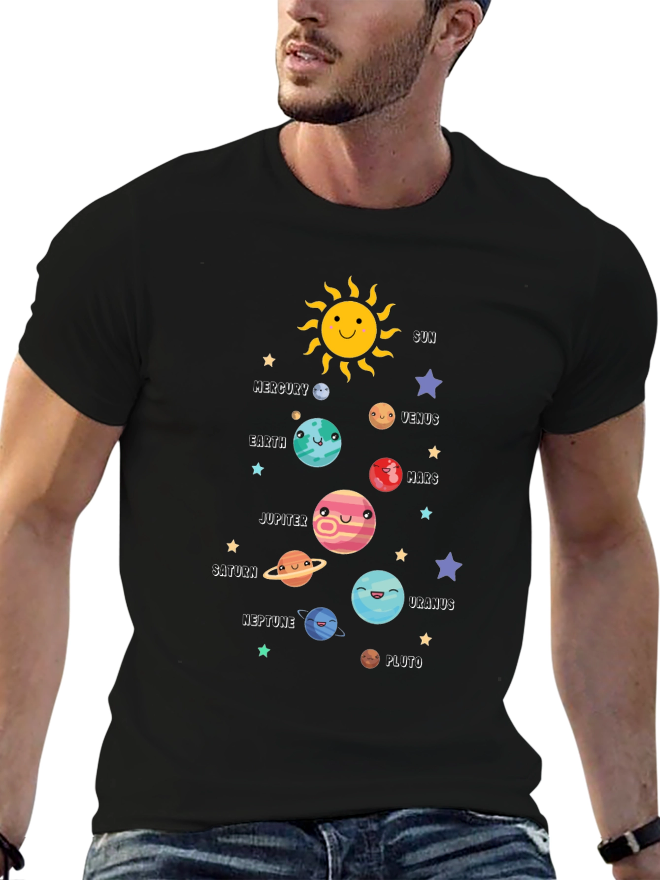 Solar System Planets Graphic Black T-Shirt