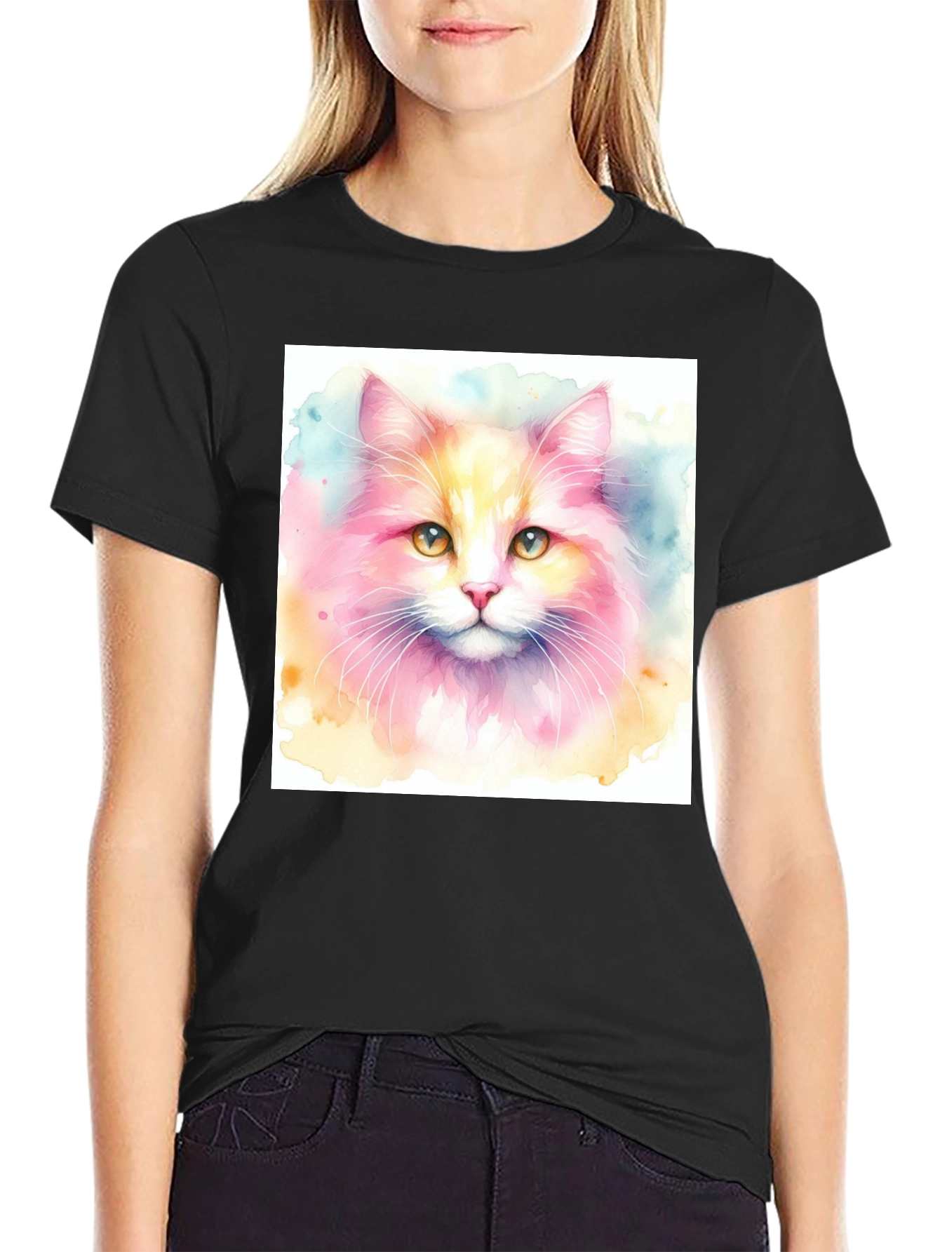 Watercolor Cat Graphic T-Shirt