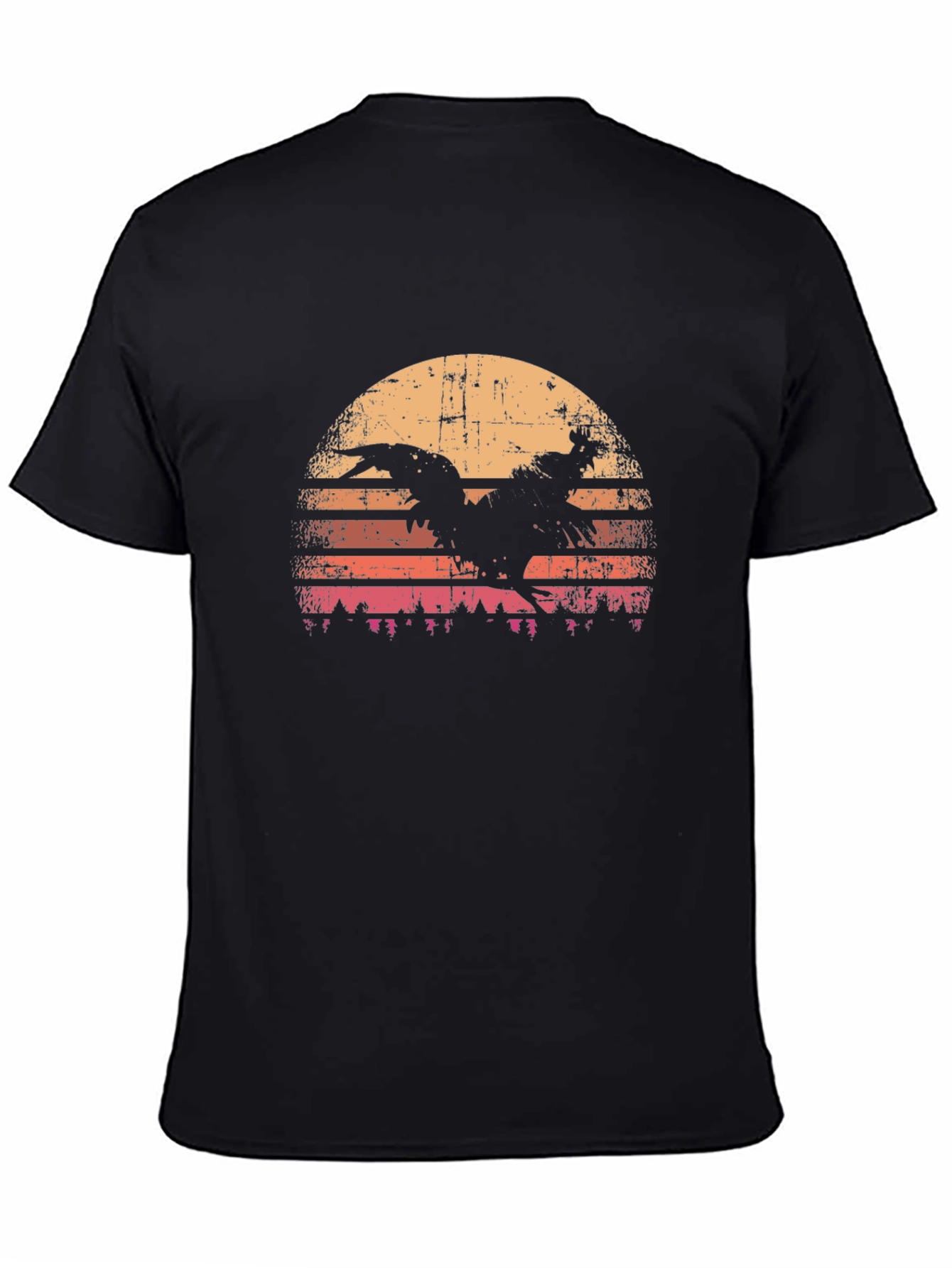 Rooster Sunset Graphic Tee - Retro Style Black T-Shirt