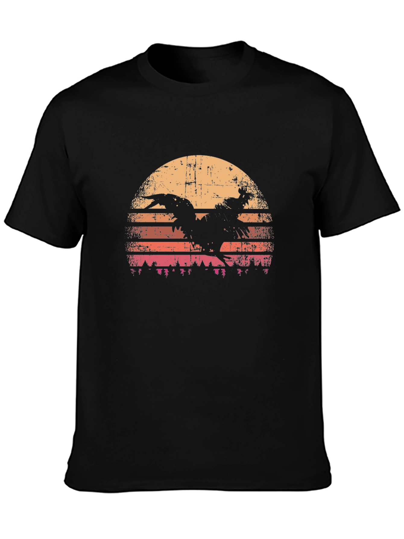 Rooster Sunset Graphic Tee - Retro Style Black T-Shirt