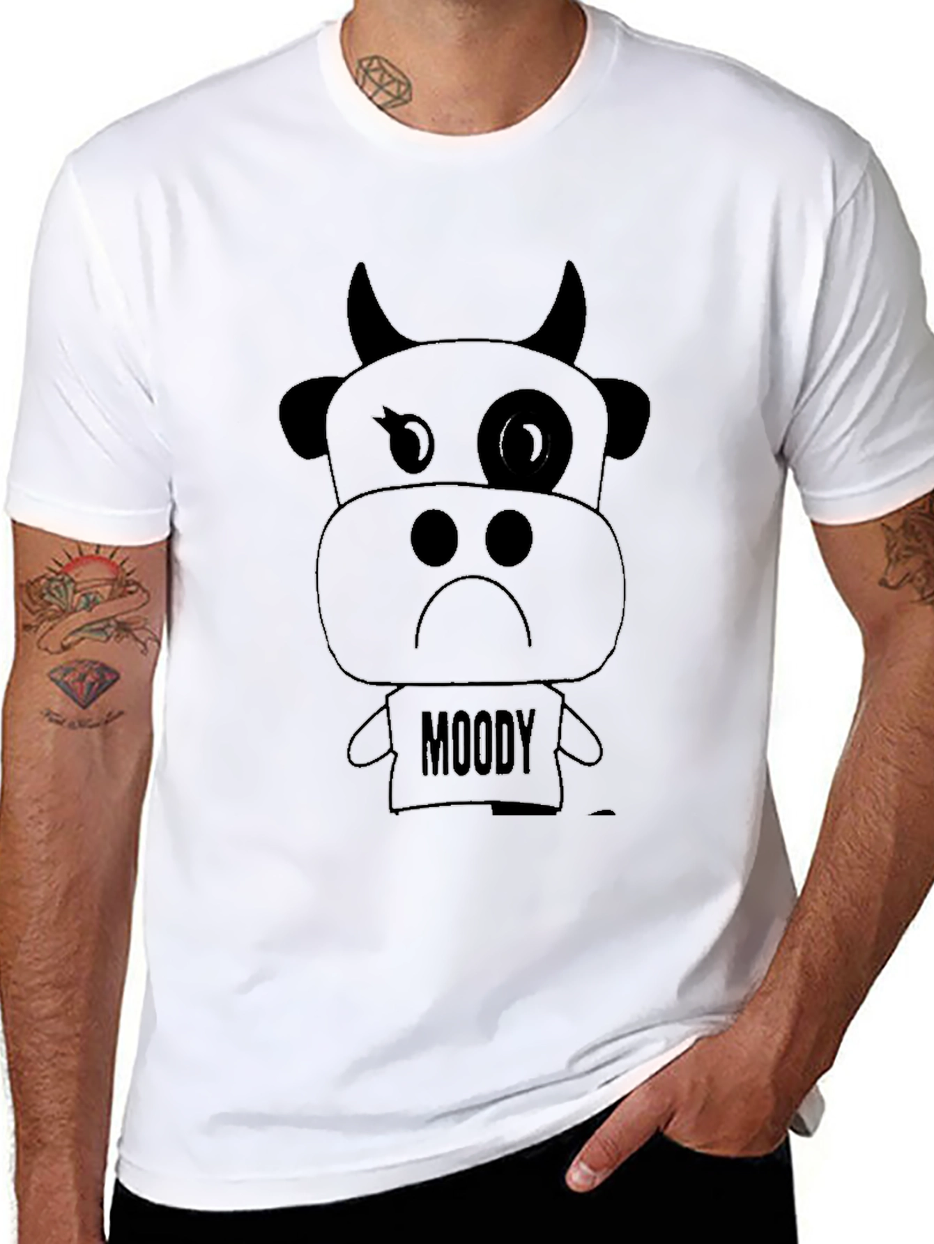 Moody Cow Graphic Tee - Black Cotton T-Shirt
