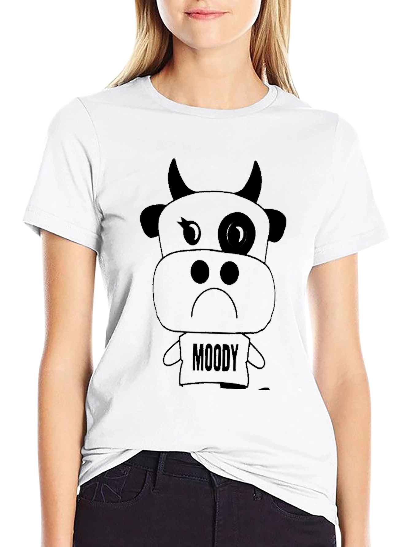 Moody Cow Graphic Tee - Black Cotton T-Shirt