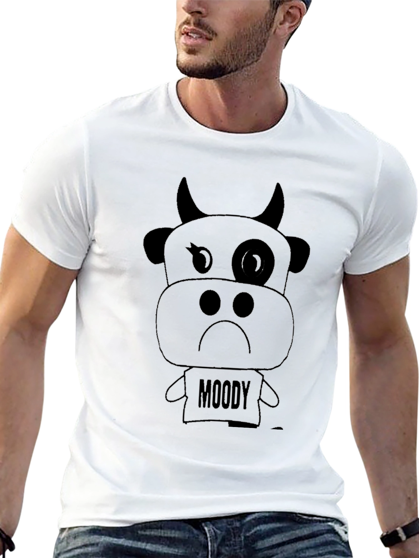 Moody Cow Graphic Tee - Black Cotton T-Shirt