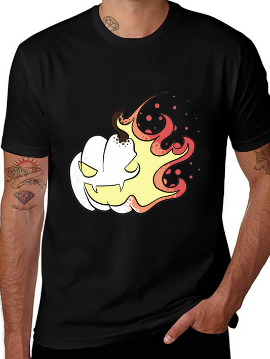 Fiery Pumpkin Graphic Tee - Black Halloween Shirt