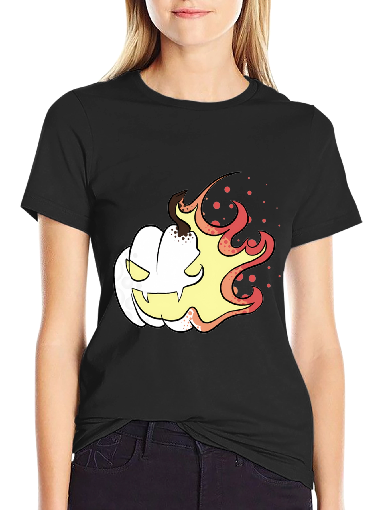 Fiery Pumpkin Graphic Tee - Black Halloween Shirt