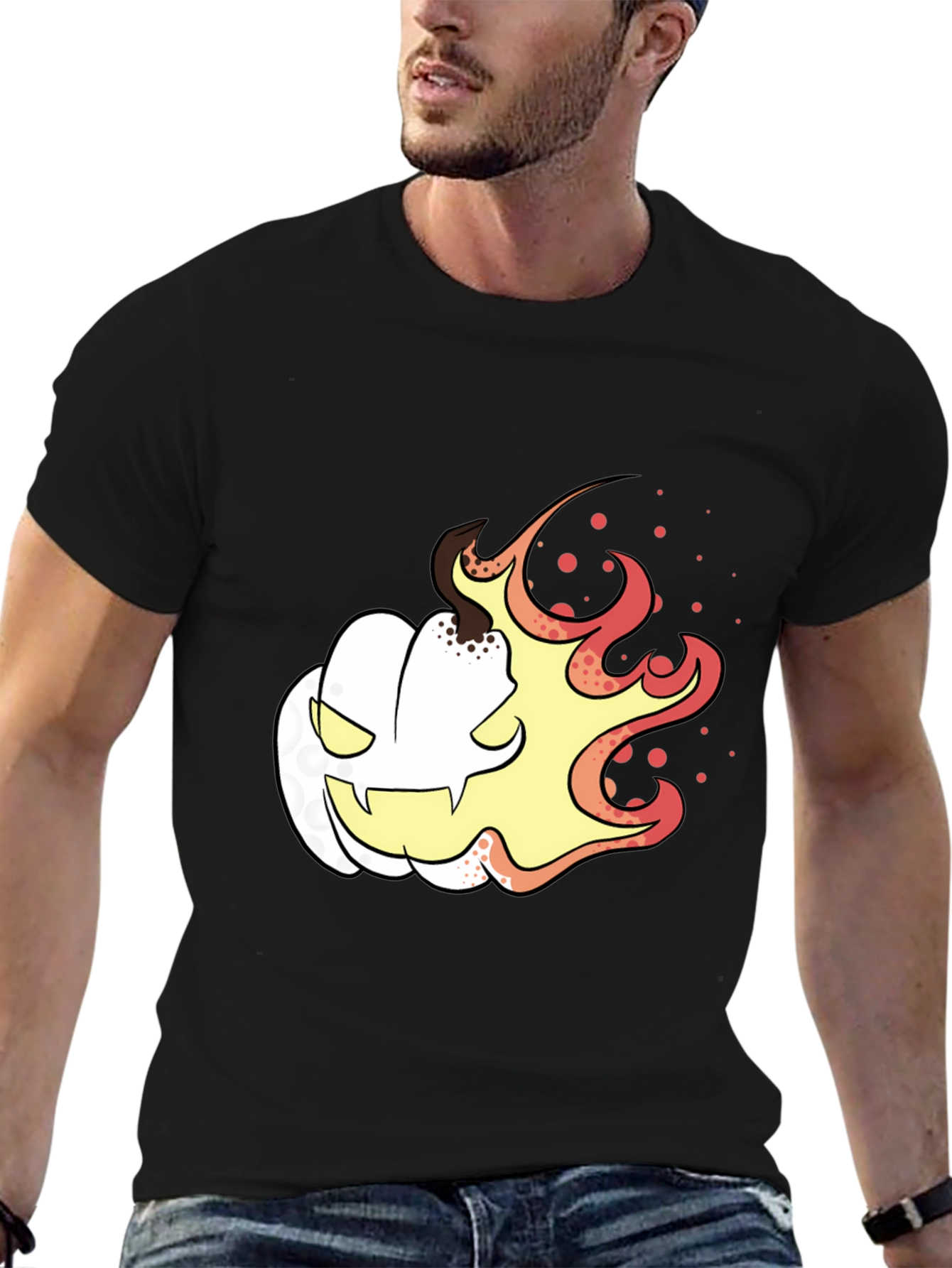 Fiery Pumpkin Graphic Tee - Black Halloween Shirt