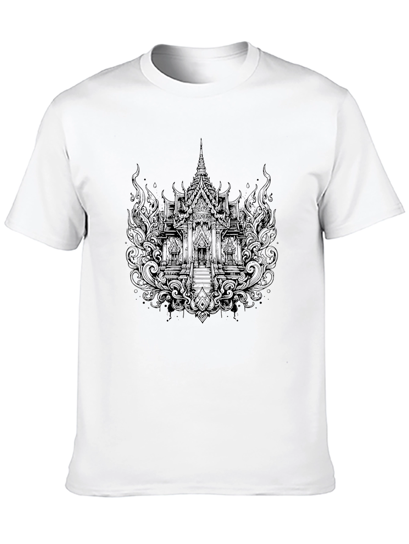 Mens Black Graphic Tee - Temple Design
