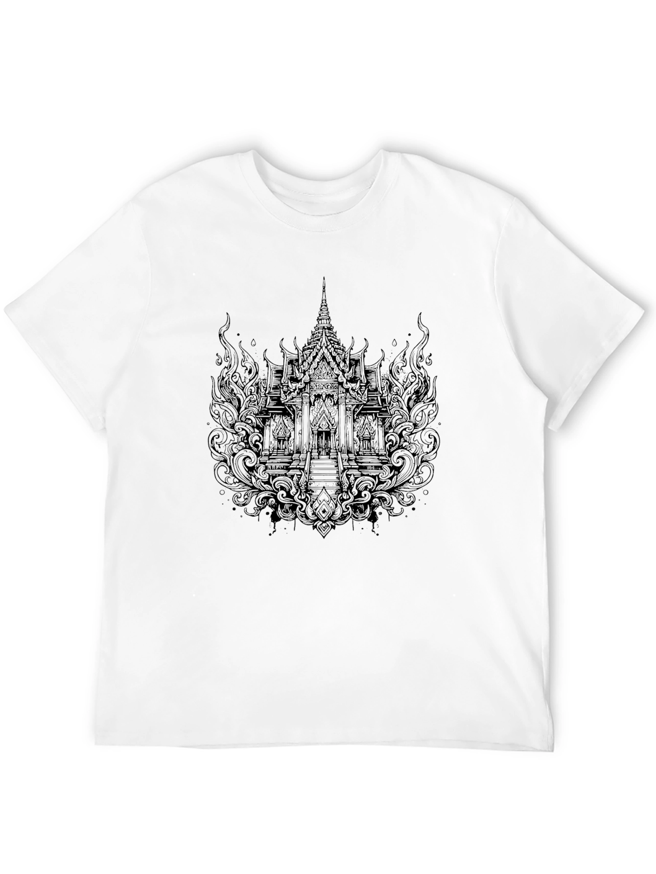 Mens Black Graphic Tee - Temple Design