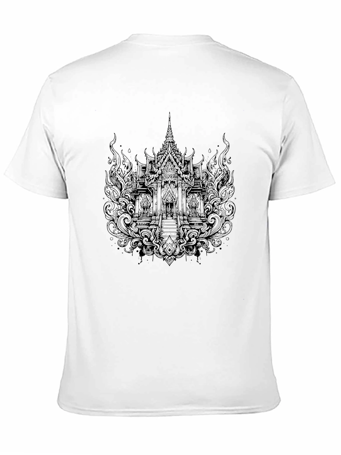 Mens Black Graphic Tee - Temple Design