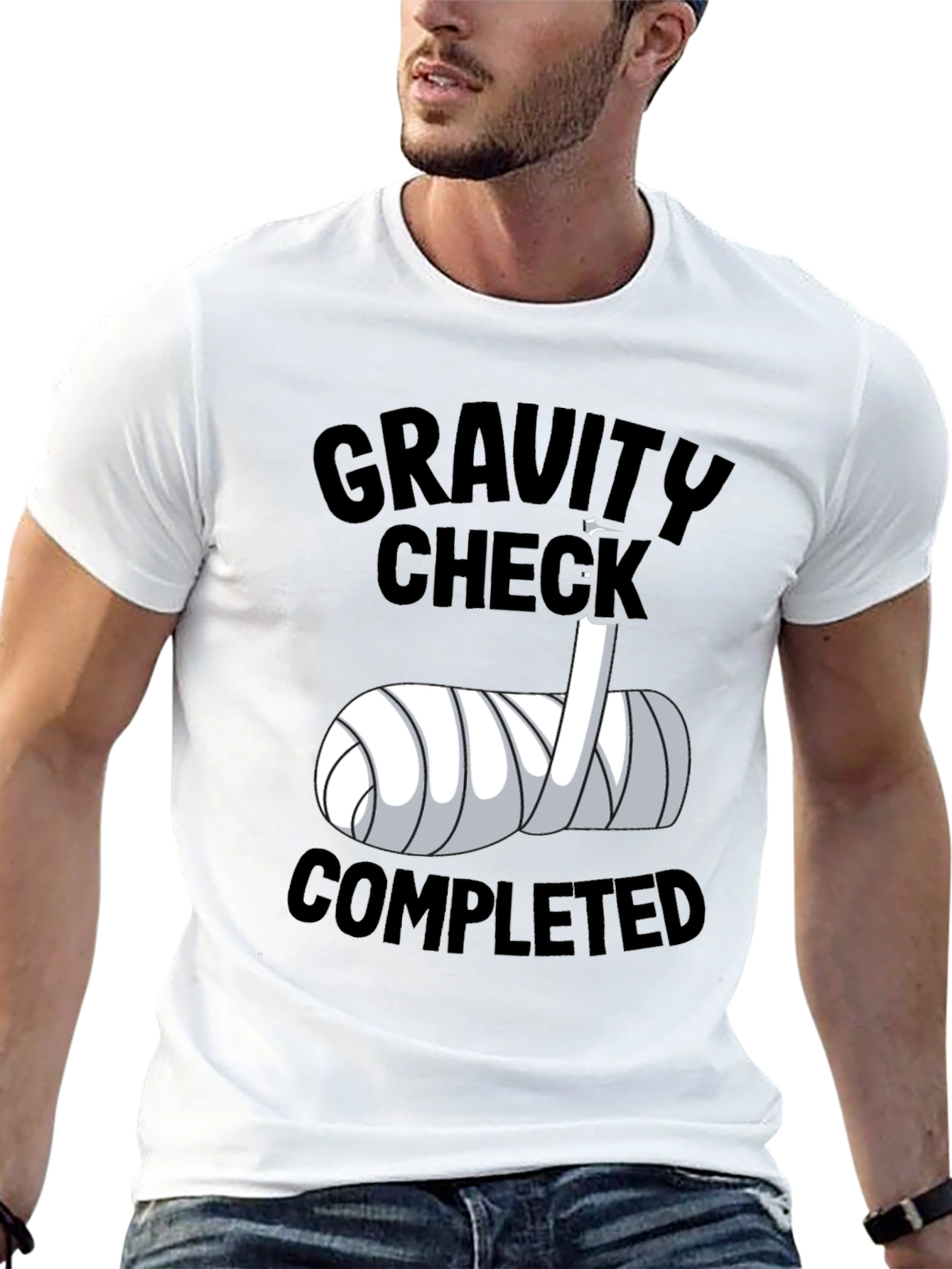 Gravity Check Completed Funny Broken Arm T-Shirt