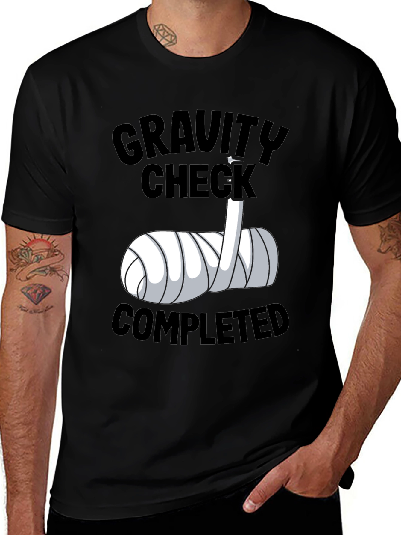 Gravity Check Completed Funny Broken Arm T-Shirt