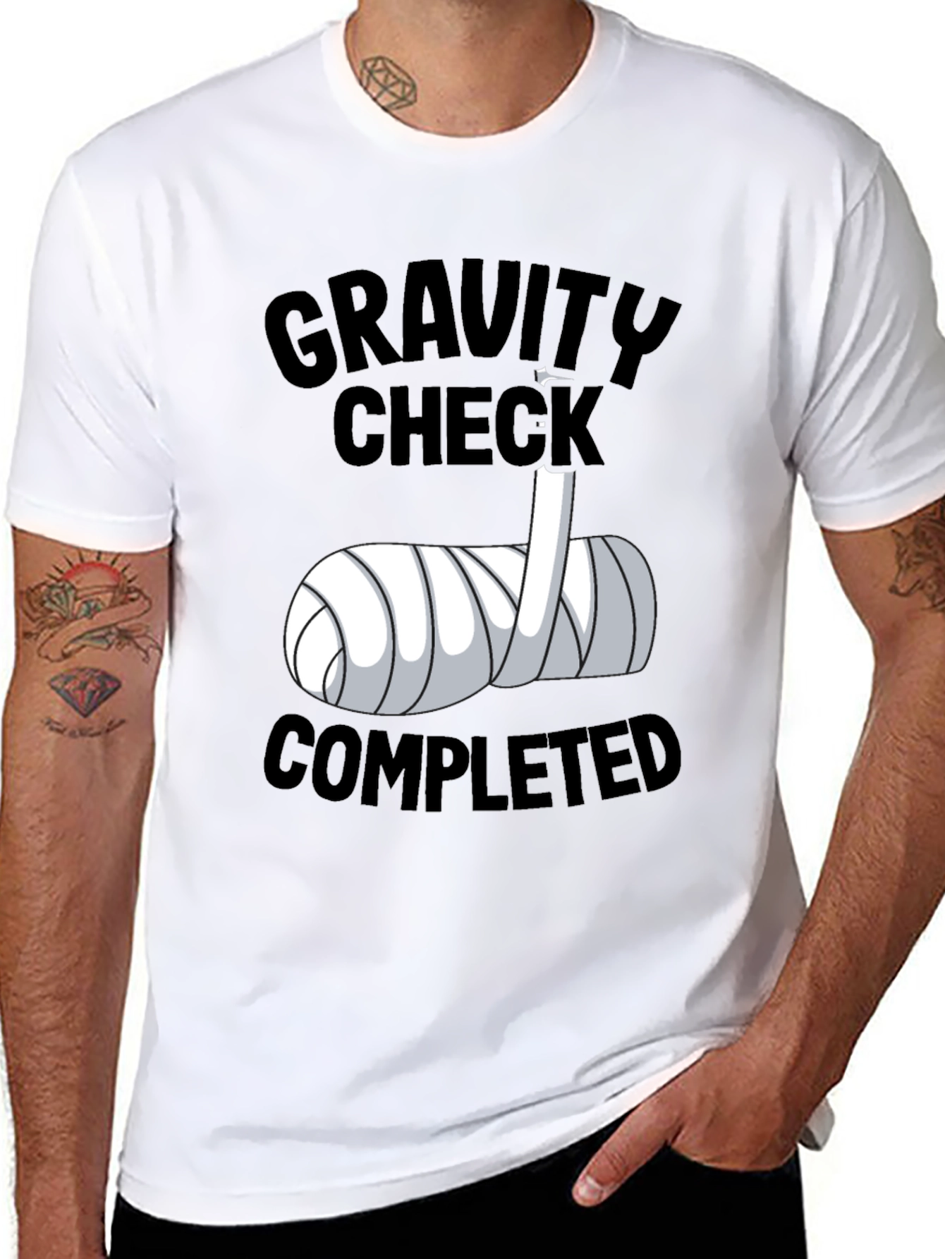 Gravity Check Completed Funny Broken Arm T-Shirt