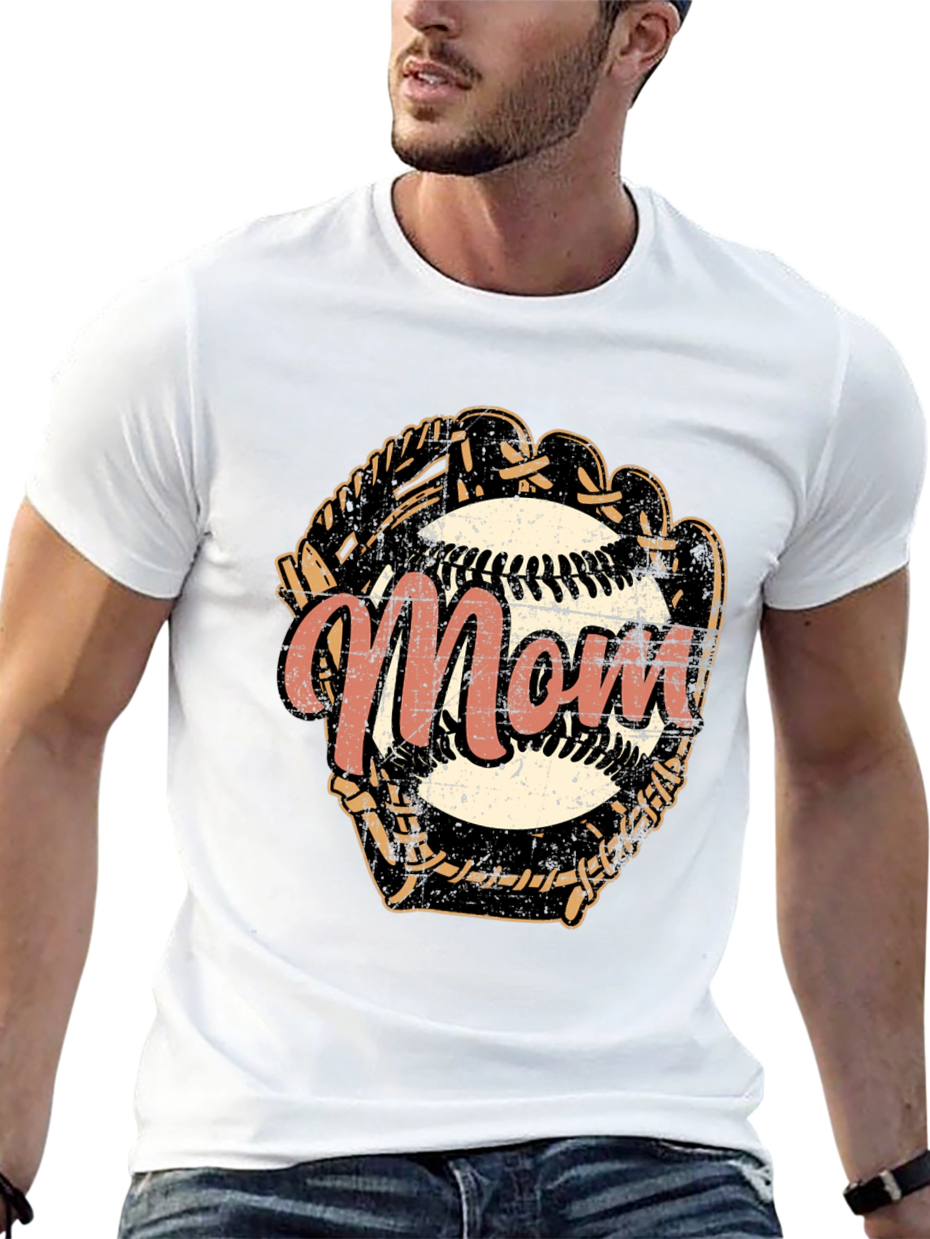 Mom Baseball Glove T-Shirt - Distressed Design