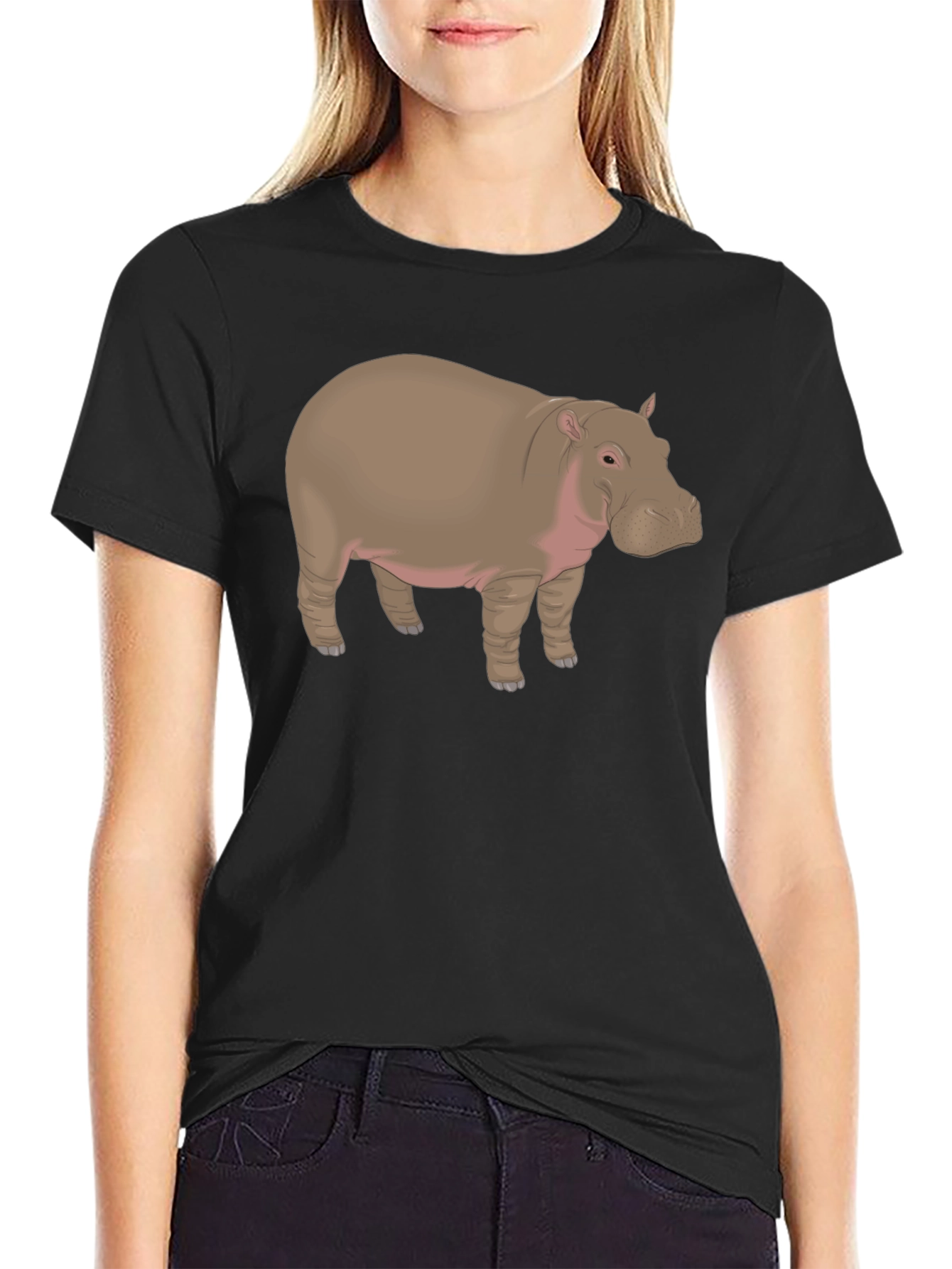 Hippo Graphic Tee - Black Cotton T-Shirt