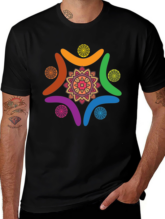 Colorful Mandala Graphic Tee - Stylish Crew Neck Shirt