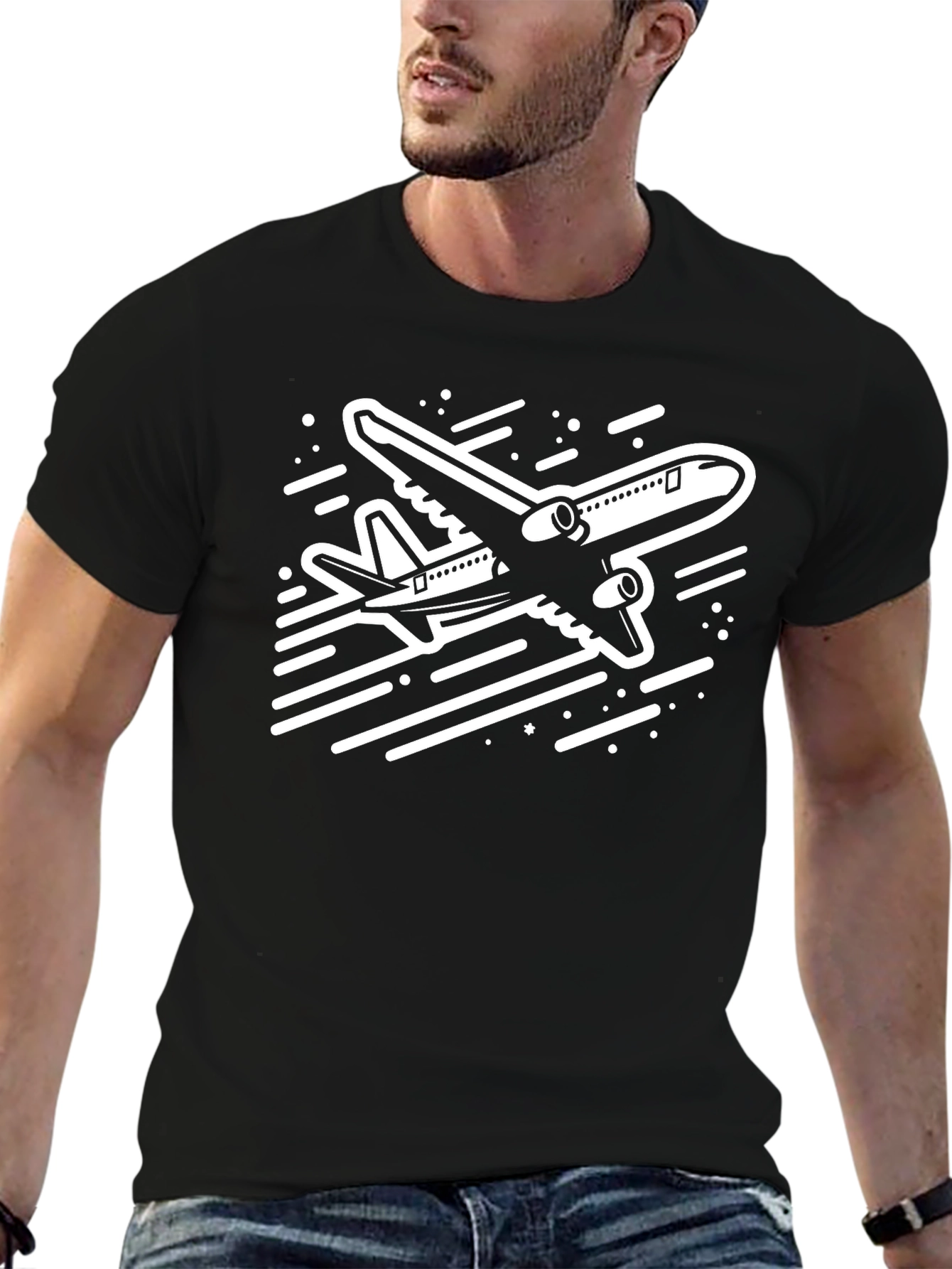 Airplane Graphic T-Shirt - Black Cotton Tee