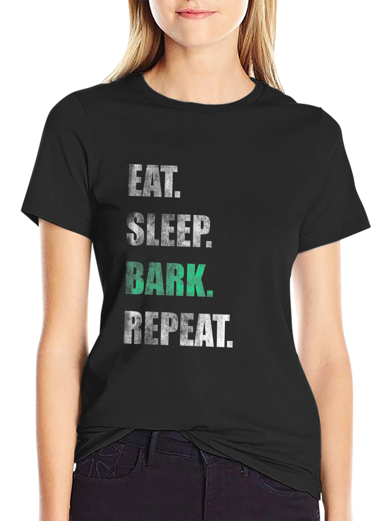 Eat Sleep Bark Repeat Black T-Shirt