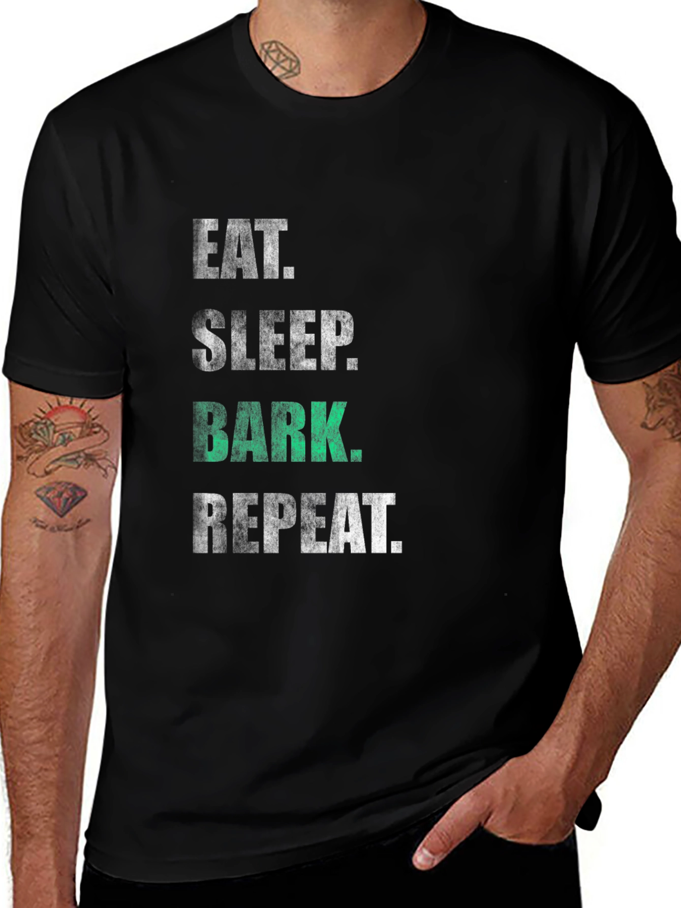 Eat Sleep Bark Repeat Black T-Shirt