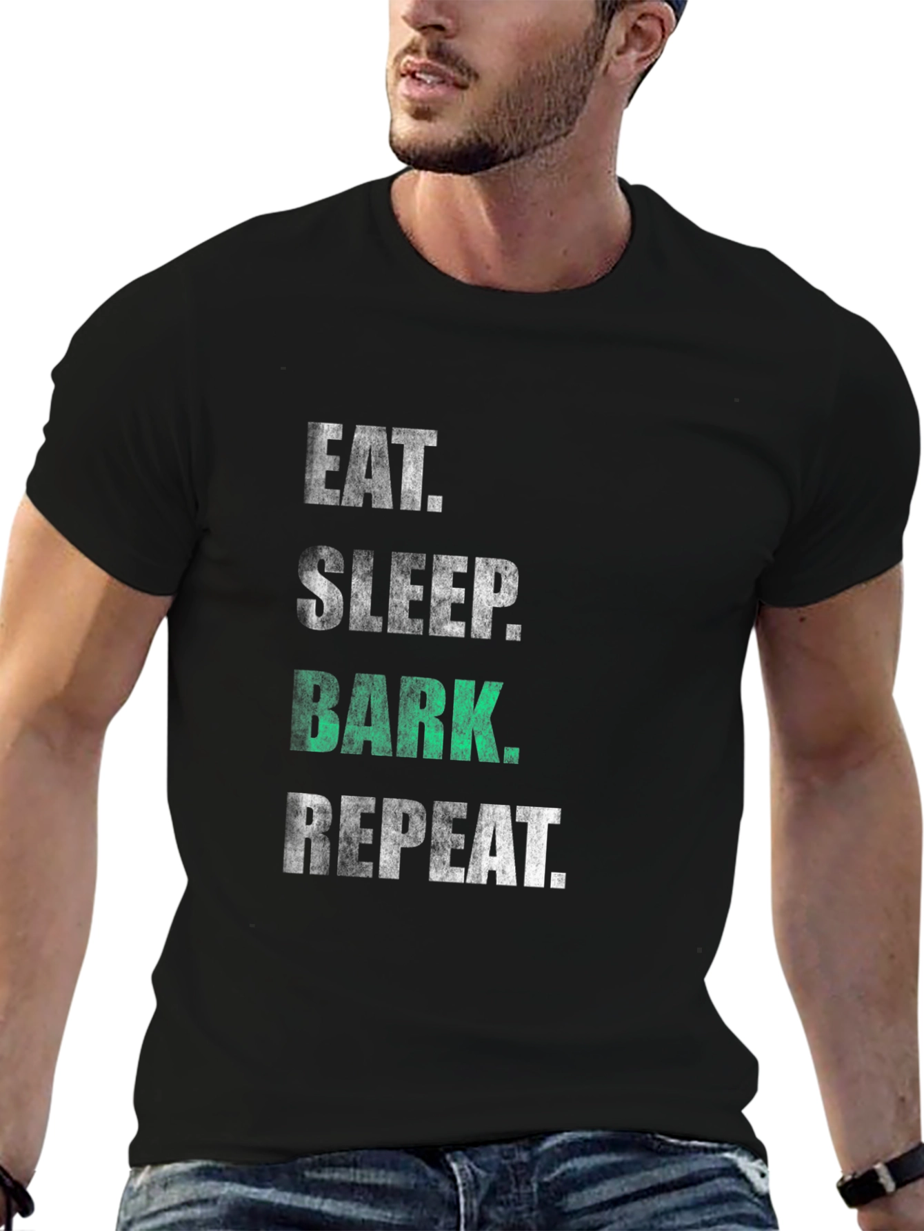 Eat Sleep Bark Repeat Black T-Shirt
