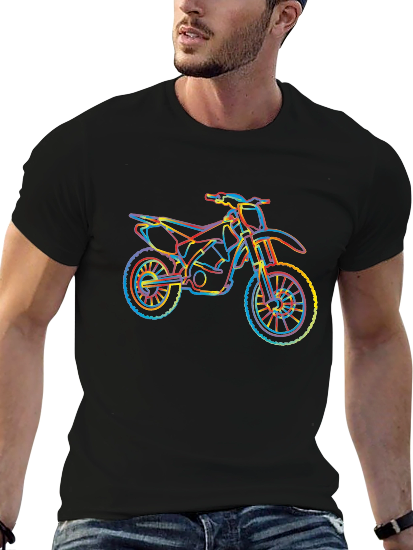 Motorcycle Graphic T-Shirt - Vibrant Line Art