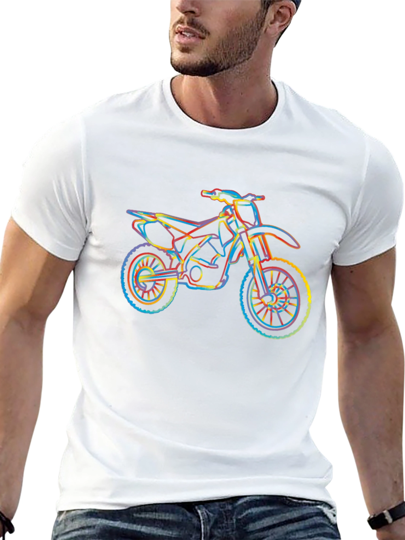 Motorcycle Graphic T-Shirt - Vibrant Line Art