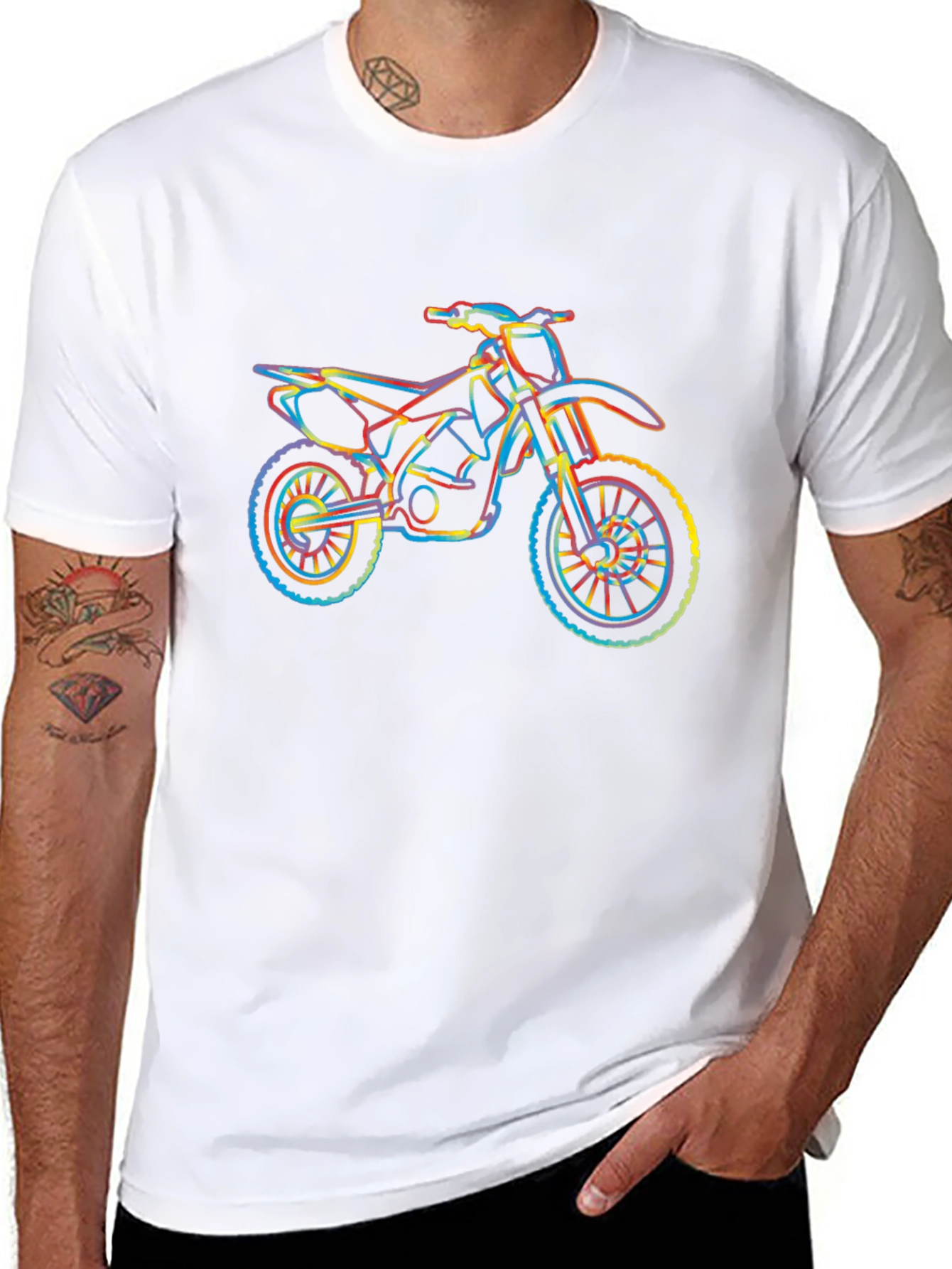 Motorcycle Graphic T-Shirt - Vibrant Line Art