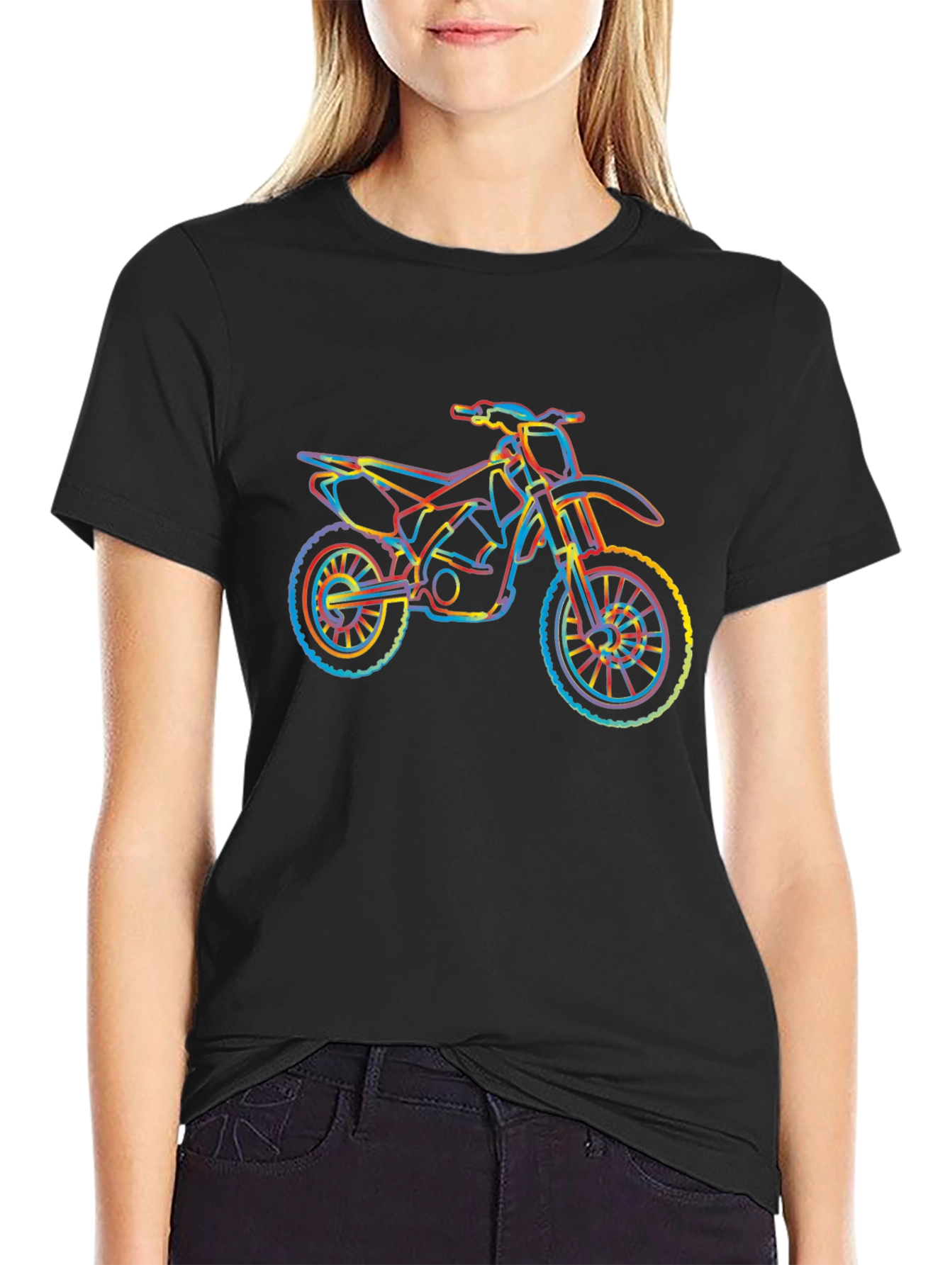 Motorcycle Graphic T-Shirt - Vibrant Line Art