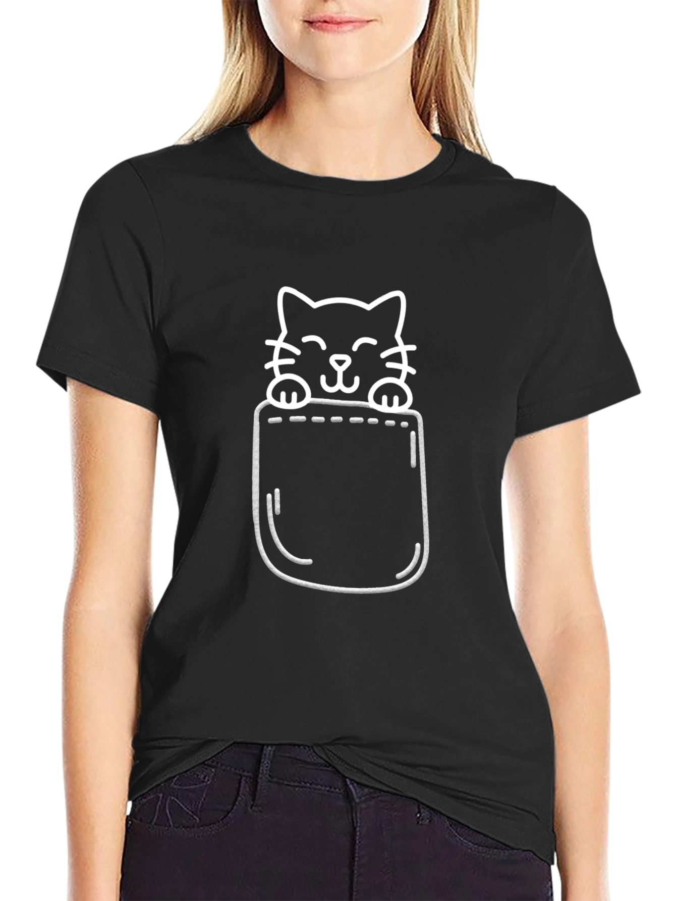 Cute Pocket Cat T-Shirt - Black Graphic Tee
