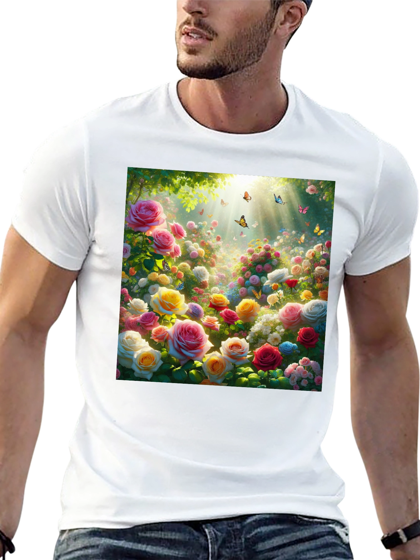 Floral Garden T-Shirt - Roses & Butterflies